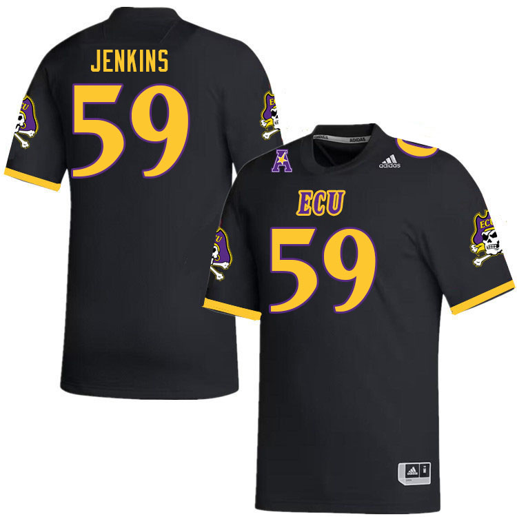 Men #59 Demoris Jenkins ECU Pirates College Football Jerseys Stitched Sale-Black
